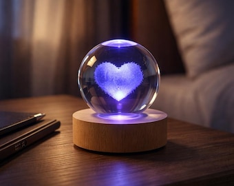 Crystal Ball Heart Lamp, 3D Laser Engraved Love Cloud, Color Changing USB Light