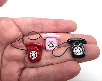 Miniature Retro Rotary Telephone Set, Dollhouse Desk Decor