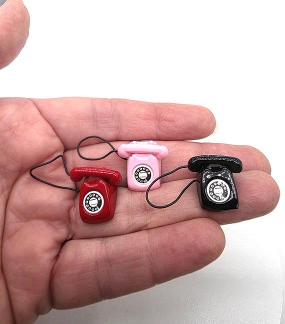 Miniature Retro Rotary Telephone Set, Dollhouse Desk Decor