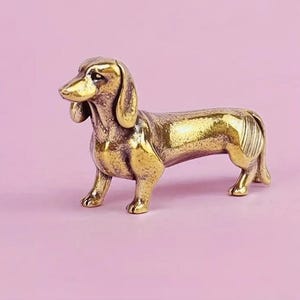 Dachshund Golden Brass Statuette, Doxie Lover Gift, Miniature Dachshund, Wiener Dog Figurine, Vintage Dachshund Sculpture, Doxie Owner Gift