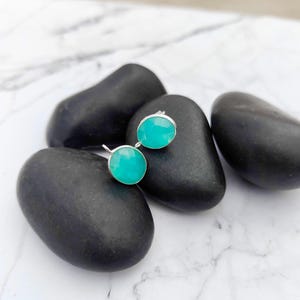Delicate and dreamy Blue Chalcedony stud earrings , oval shape gemstone Earrings, Tiny Studs, wedding gift, 925 Silver stud Earrings