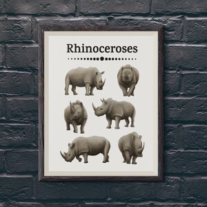 Nashorn Kunstdruck Safari Tier Wanddekoration Schwarzweiß Nashorn Poster Realistische Wildtier Illustration Geschenk für Naturliebhaber Home Office
