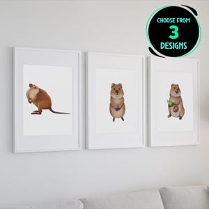 Quokka Art Prints Happy Animal Illustration Australian Wildlife Wall Decor Smiling Marsupial Poster for Living Room Nursery Set of 3