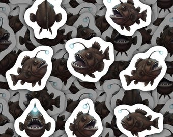 Anglerfish Stickers Vinyl Decals Waterproof Deep Sea Stationery Gift for Ocean Lovers Angler Fish Sticker Pack for Scrapbooking Water Bottle