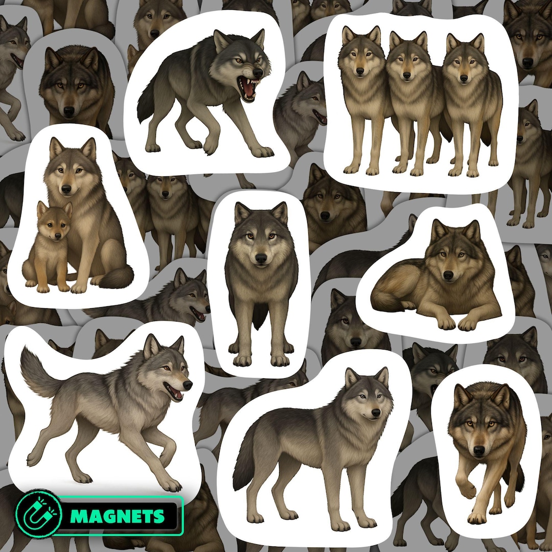 Gray Wolf Magnets Waterproof Vinyl Magnetic Decor Wilderness Kitchen ...
