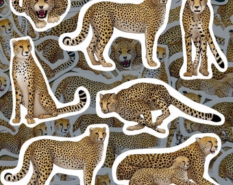 Cheetah Sticker Pack Waterproof Vinyl Decal Safari Wildlife Stationery Gift For Cheetah Lover Sticker Set For Laptop Journal Water Bottle