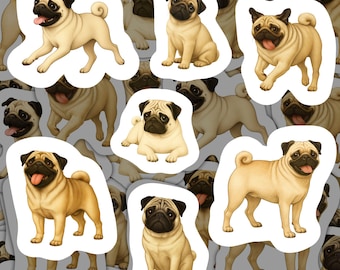 Pug Stickers Waterproof Vinyl Decals Pug Dog Stationery for Pet Lover Scrapbooking Gift for Dog Enthusiasts Pet Pug Decor For Water Bottle