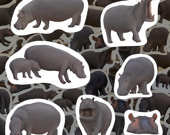 Pack d'autocollants hippopotames autocollants en vinyle imperméables hippopotame autocollants pour bouteilles d'eau ordinateurs portables planificateur Safari thème animal cadeau pour amateur d'hippopotames