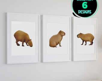 Capybara Art Prints Set mit 5 Nager Wand Kunst Dekor Capybara Familie Illustration Poster Tier Modernes Wohndekor Geschenk für Naturliebhaber