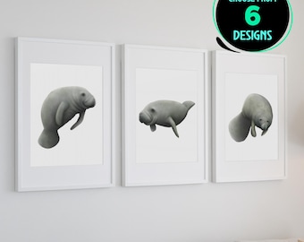 Manatee Prints / Manatee Wandkunst / Manatee Kollektion / Meeressäugetier Moderne Wandkunst / 6er Set