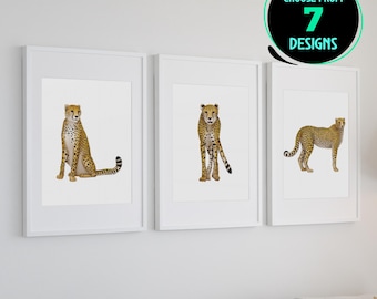 Cheetah Print Set Big Cat Safari Wall Art Animal Illustration Poster African Wildlife Decor Gift for Nature Lover Set of 7
