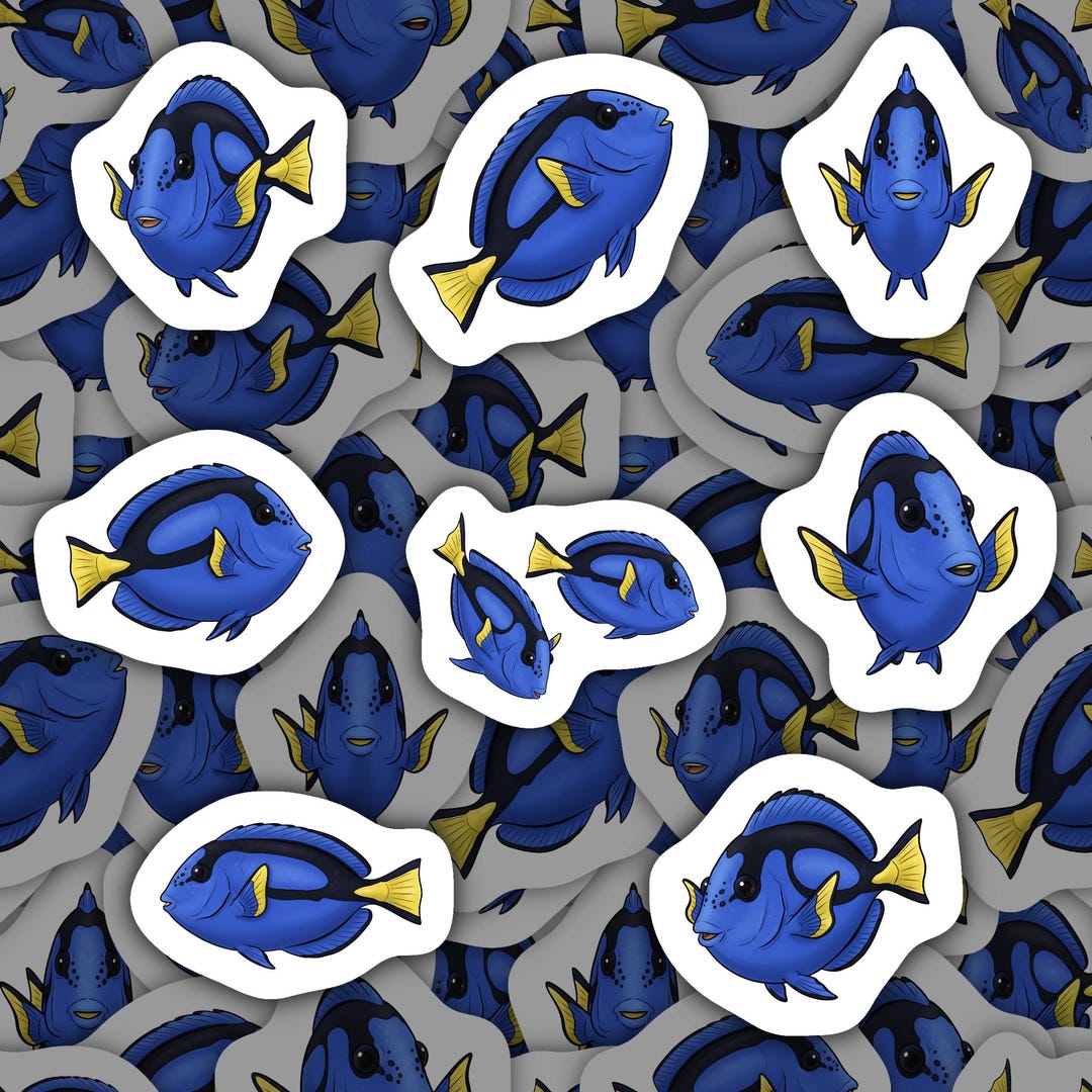 Blue Tang Stickers Waterproof Vinyl Decals Blue Fish Stationery Gift ...