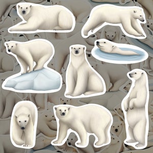 Polar Bear Sticker Pack Arctic Wildlife Decals Waterproof Vinyl Polar Bear Lover Gift Tundra Stationery Polar Sticker Set for Water Bottle