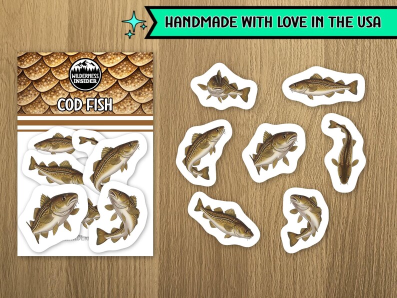 Cod Fish Stickers Vinyl Decals Waterproof Ocean Animal Stationery Pack ...