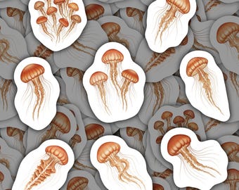 Pegatinas de medusas melena de león, vinilos impermeables, artículos de papelería para criaturas marinas, regalo marino para amantes del océano, paquete de pegatinas de medusas.