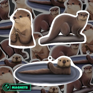 Otter Magnet Set Waterproof Vinyl Animal Magnets for Refrigerator Wildlife Kitchen Decor River Otter Gift for Sea Otter Lover