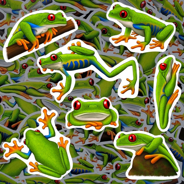 Red Eyed Tree Frog Sticker Pack Waterproof Vinyl Decal Amphibian Stationery Gift For Frog Lover Sticker Set For Water Bottle Laptop Journal
