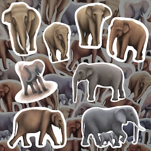 Paquete de pegatinas de elefantes, calcomanías de elefantes asiáticos, vinilo de vida silvestre, juego de pegatinas impermeables, regalo para amantes de los elefantes africanos, diario, decoración para computadora portátil