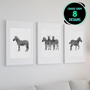Zebra Print Set African Safari Wall Art Black and White Stripes Striped ...