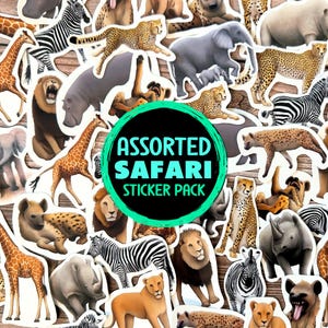 Pacote de adesivos de animais de safári, adesivos de vida selvagem da savana africana, adesivos de leão à prova d&#39;água, decoração com estampa de zebra, decalque de chita, presente para amantes de girafas