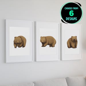 Wombat Art Print Australian Marsupial Poster Realistic Wildlife Wall Decor Gift for Animal Lovers Home Office Nursery Decoration Set of 3