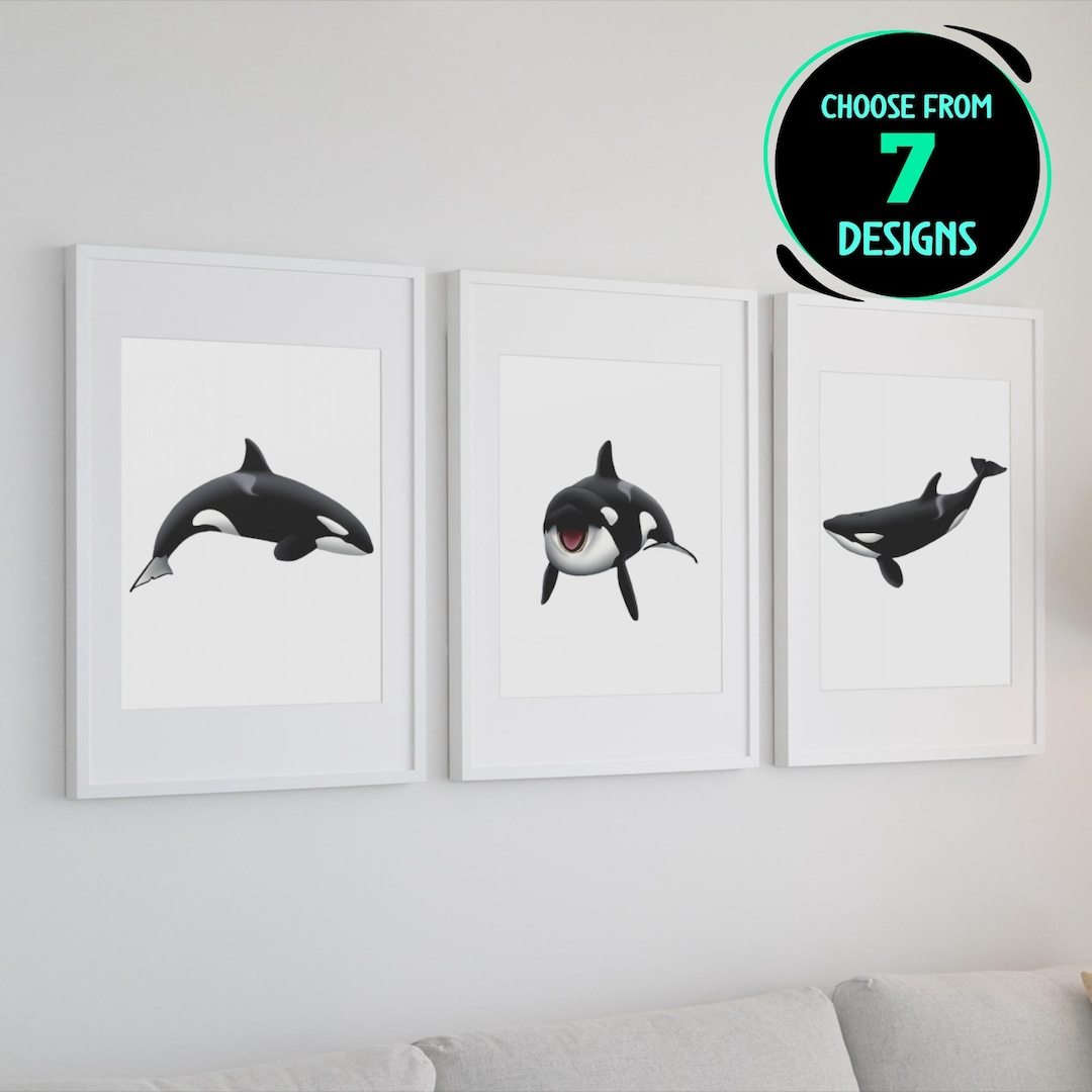 Orca Art Prints Killer Whale Poster Series Ocean Wildlife Illustration ...