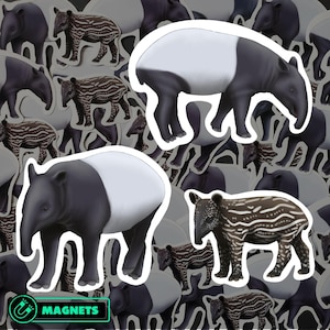 Malayan Tapir Magnet Set Waterproof Vinyl Animal Magnets for Refrigerator Exotic Wildlife Kitchen Decor Gift for Tapir Lover