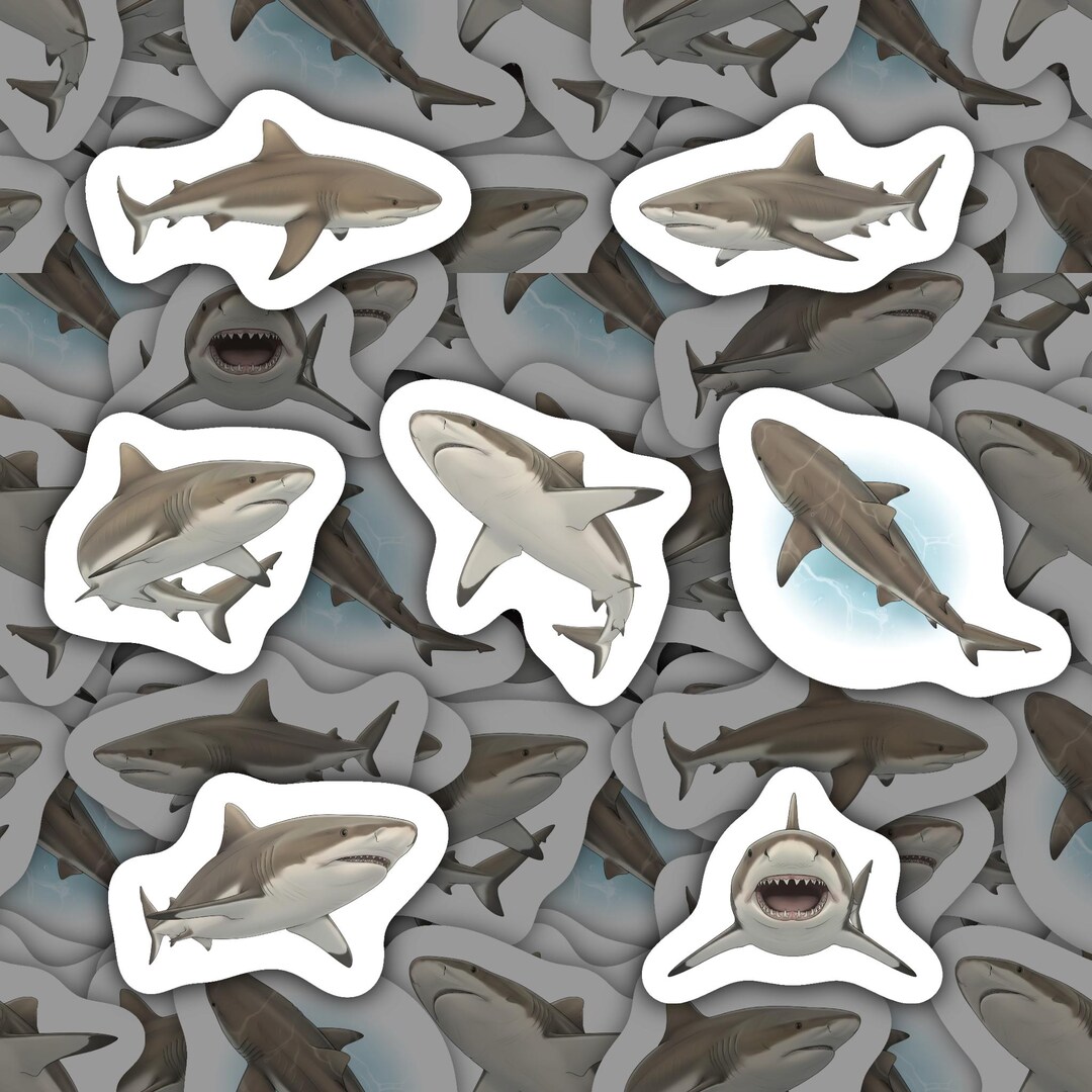Bull Shark Stickers Vinyl Decals Waterproof Ocean Animal Gift for Shark ...