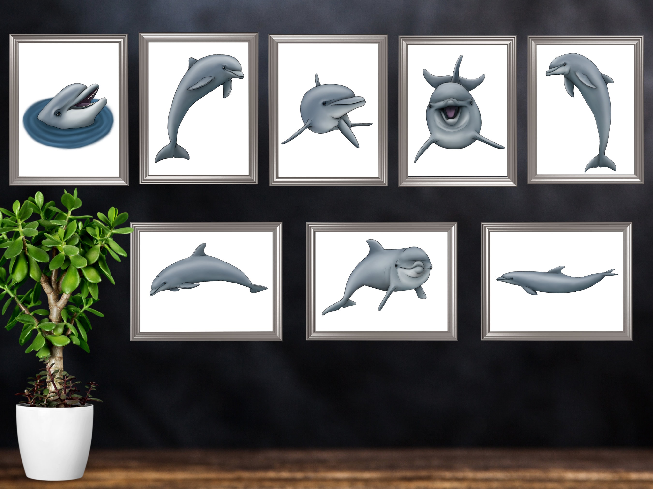 Bottlenose Dolphin Print Set Coastal Ocean Decor Dolphin Wall Art ...