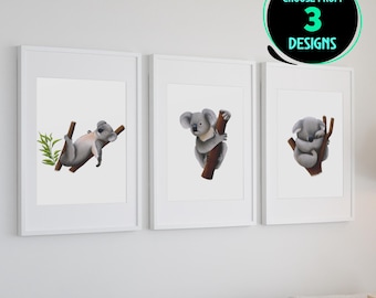 Koala Print Set Aussie Wildlife Art Koala Bear Wall Decor Australian Animal Nursery Prints Set of 3