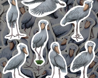 Shoebill Stork Sticker Pack Bird Waterproof Vinyl Decal Wildlife Stationery Gift For Birdwatcher Sticker Set For Water Bottle Laptop Journal