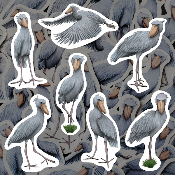 Shoebill Stork Sticker Pack Bird Waterproof Vinyl Decal Wildlife Stationery Gift For Birdwatcher Sticker Set For Water Bottle Laptop Journal