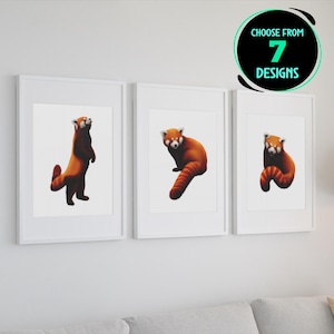 Red Panda Print Set Whimsical Wildlife Artwork Red Panda Wall Art Set for Nursery Decor Animal Illustration Poster Set of 6