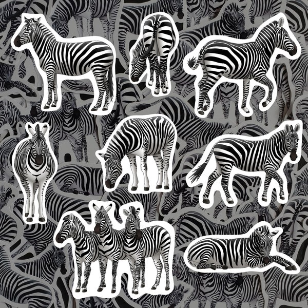 Zebra Sticker Pack Safari Animal Decals Waterproof Vinyl Zebra Lover Gift Savannah Wildlife Adhesive Safari Stationery for Water Bottles