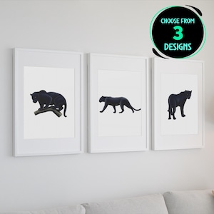 Black Panther Print Set Jungle Cat Canvas Wall Art Wildlife Safari Theme Decor African Leopard Illustration Modern Home Decoration Set of 3