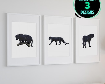 Black Panther Print Set Jungle Cat Canvas Wall Art Wildlife Safari Theme Decor African Leopard Illustration Modern Home Decoration Set of 3