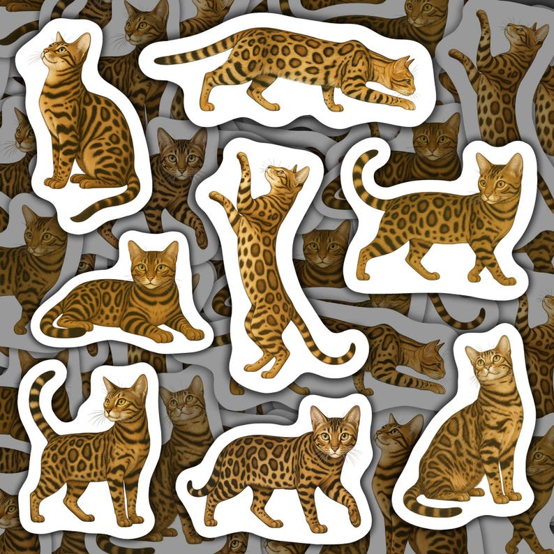 Bengal Cat Stickers Vinyl Feline Decals Waterproof Spotted Cat ...
