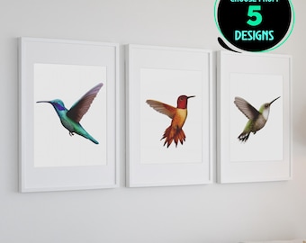 Hummingbird Art Print Vivid Colorful Bird Wall Decor Wildlife Illustration Poster Perfect Gift for Birdwatcher Nature Enthusiast Home Decor
