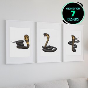 King Cobra Art Prints Wildlife Reptile Poster Serpent Illustration Home Decor Snake Enthusiast Gift Exotic Animal Wall Hanging Set of 7