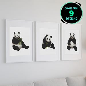Panda Print Set of 9 Giant Panda Wall Art Black and White Bear Home Decor Bamboo Forest Animal Prints Nursery Room Wildlife Poster Gift
