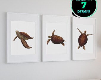 Sea Turtle Print Set Coastal Wildlife Wall Decor Turtle Artwork Nautical Nursery Decor Marine Life Poster Gift for Turtle Lover Set of 8