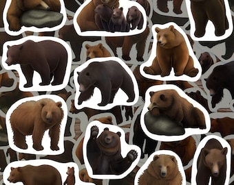 Brown Bear Sticker Pack Woodland Creature Decals Forest Animal Waterproof Vinyl Sticker for Water Bottles Laptops Bear Lover Gift