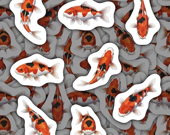 Koi Fish Stickers Vinyl Decals Waterproof Fish Stationery Koi Pond Pack for Water Bottle Laptop Scrapbooking Gift for Zen Fish Lovers
