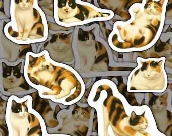 Pegatinas de vinilo de gato calicó, resistentes al agua, papelería felina, regalo para amantes de los gatos calicó, suministros para álbumes de recortes, decoración para botellas de agua de Cat Lady