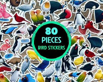 Assorted Bird Stickers, Mini Sticker Pack, Wildlife Stationary, Water Proof Vinyl Stickers, Vinyl Bird Decals, 80 Pcs