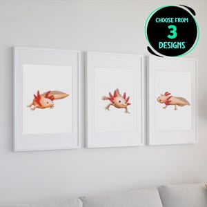Axolotl print set schattig amfibie muur decor modern dierenkunstwerk interieur cadeau voor biologie liefhebber set van 3