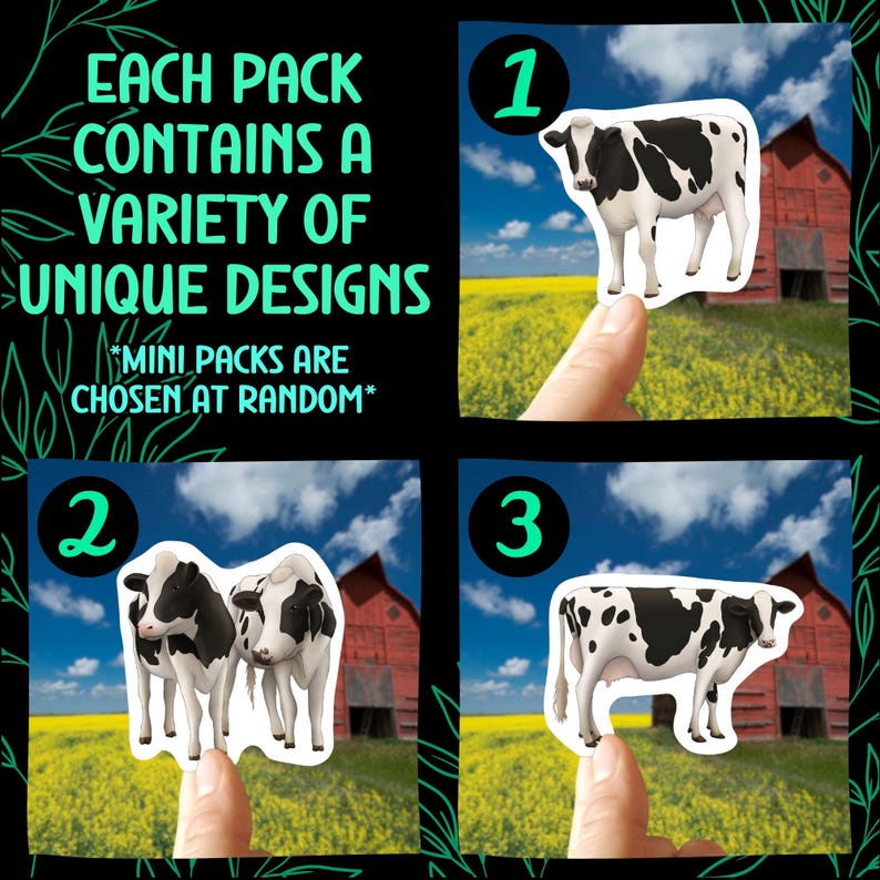 Cow Sticker Pack Bovine Vinyl Decal Dairy Farm Animal Lover Gift ...