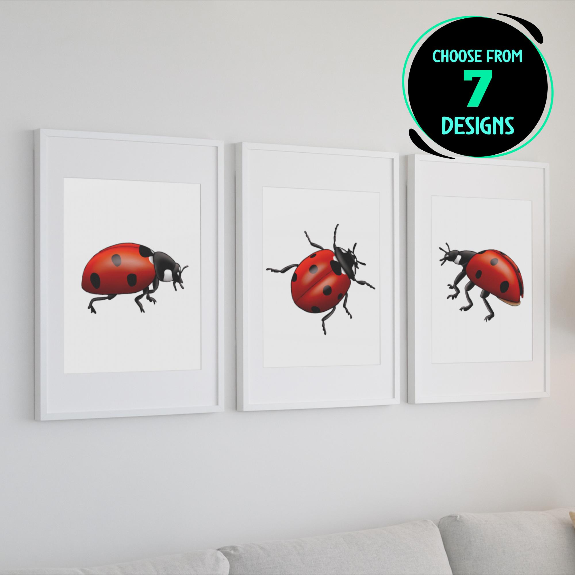 Ladybug Print Set Vibrant Beetle Wall Art Insect Illustration Nursery ...