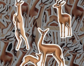 Gerenuk Sticker Pack Antelope Decals Waterproof Vinyl African Wildlife Stationery For Safari Lover Savannah Themed Gift for Water Bottle