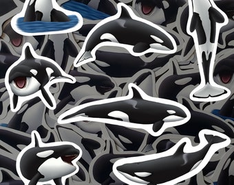 Orca Sticker Pack Killer Whale Vinyl Decal Marine Life Stationery Gift For Ocean Lover Waterproof Stickers For Marine Biologist Bottle